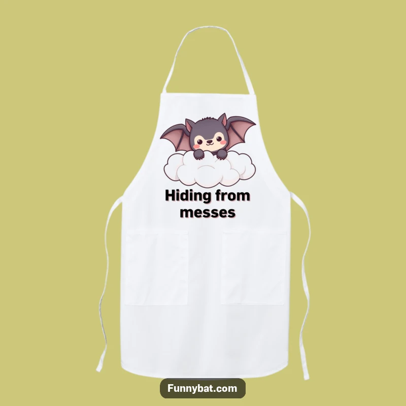 Funny Shy Bat Apron - Peeking Kawaii Clouds, Kitchen Gift