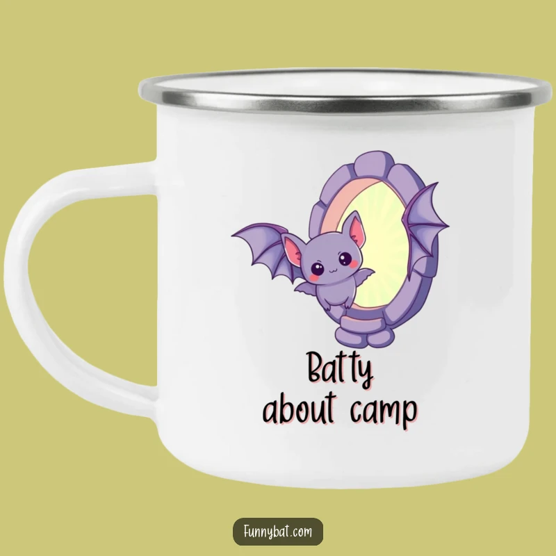 Funny Kawaii Bat Portal Camping Mug - Curious Creature Outdoor Gift