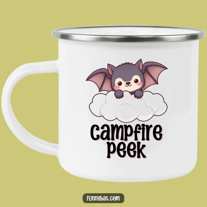 Funny Shy Bat Camping Mug - Peeking Clouds, Kawaii Outdoor Gift