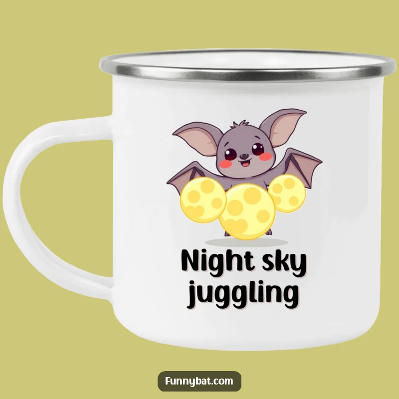 Funny Bat Moon Juggling Camping Mug - Cosmic Campfire Companion