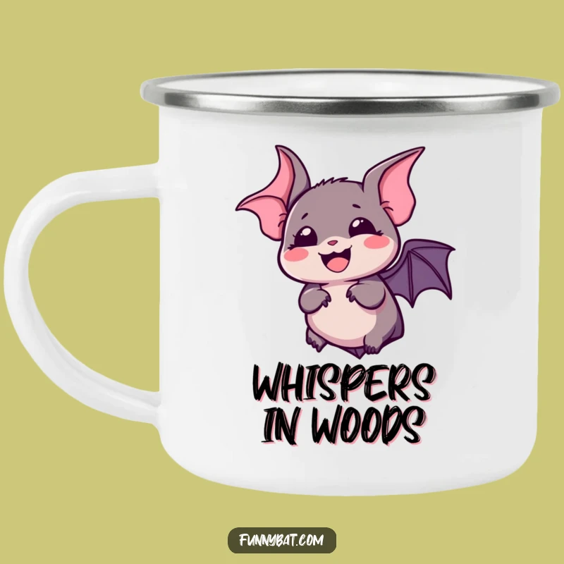 Funny Kawaii Bat Camping Mug - Silent Laugh, Expressive Eyes Outdoors