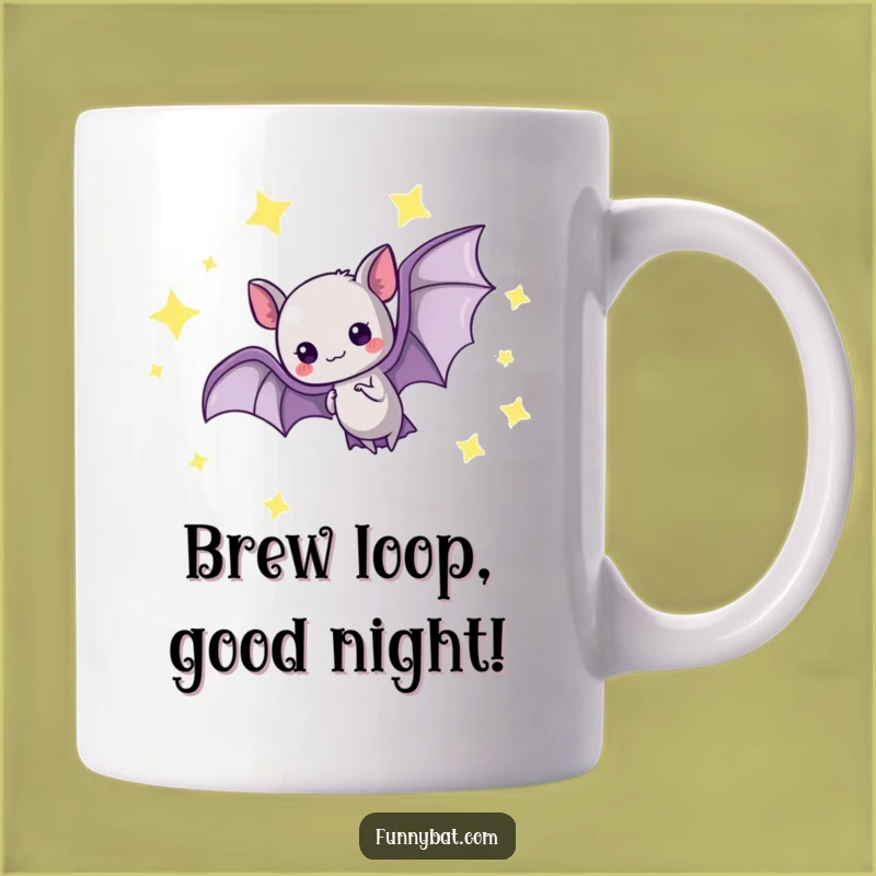 Funny Kawaii Bat Loop Mug - Glowing Stars, Graceful Flight Gift