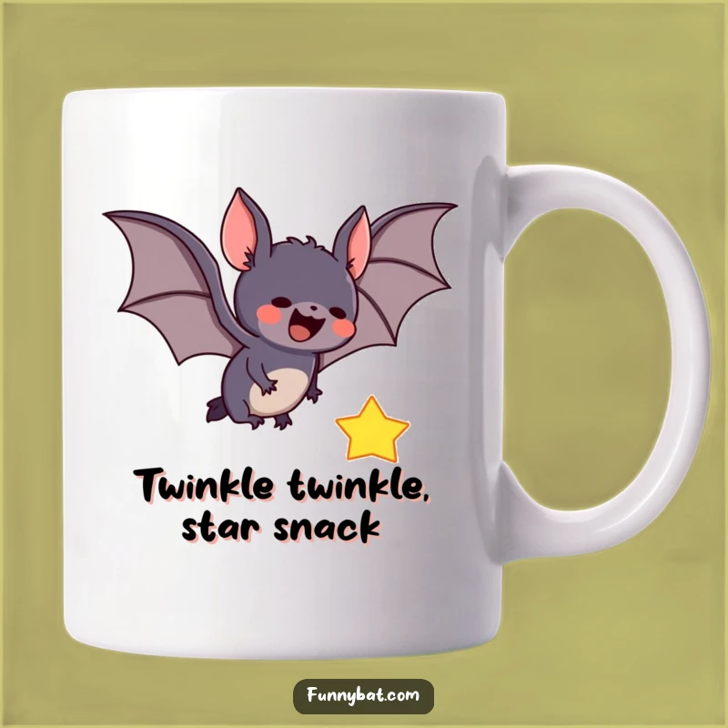 Funny Cute Bat Catching Star Mug - Adorable Celestial Gift
