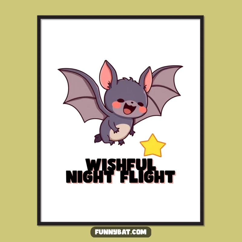 Funny Bat Catching Star Digital Print - Whimsical Celestial Decor