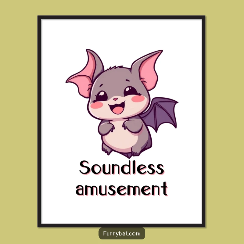 Funny Kawaii Bat Digital Art - Silent Laugh, Expressive Eyes Print
