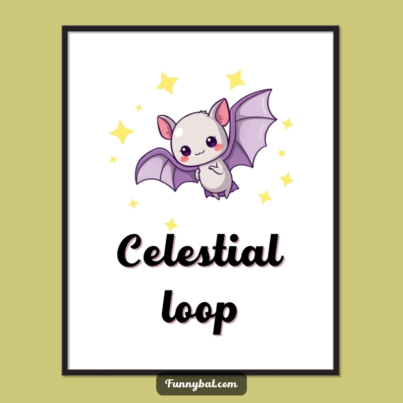 Funny Kawaii Bat Digital Art - Starry Loop, Celestial Print