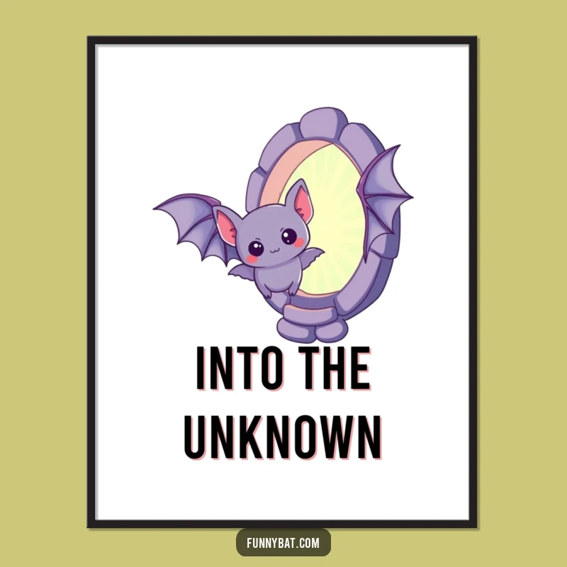 Funny Kawaii Bat Portal Digital Art - Curious Creature Printable Gift