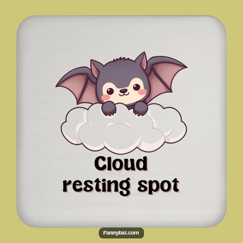Funny Shy Bat Drink Coaster - Peeking Clouds, Kawaii Home Decor
