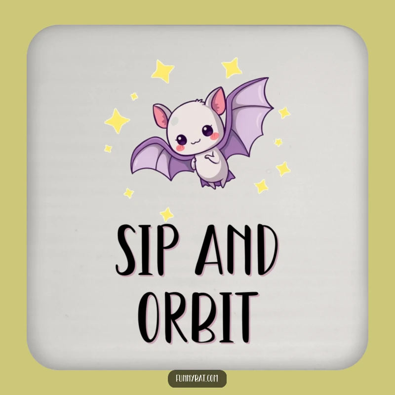 Funny Kawaii Bat Drink Coaster - Starry Loop, Celestial Decor