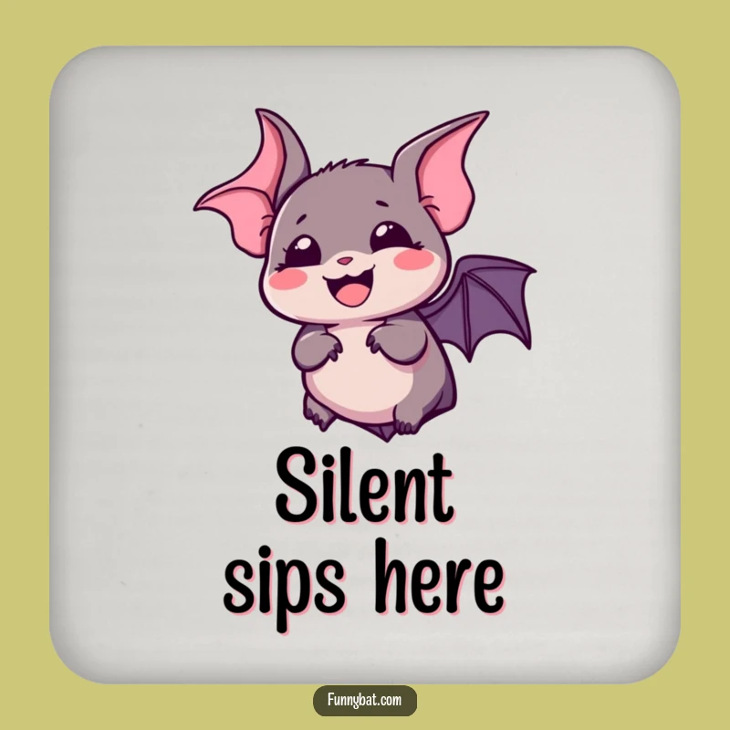 Funny Kawaii Bat Drink Coaster - Silent Laugh, Expressive Eyes Decor