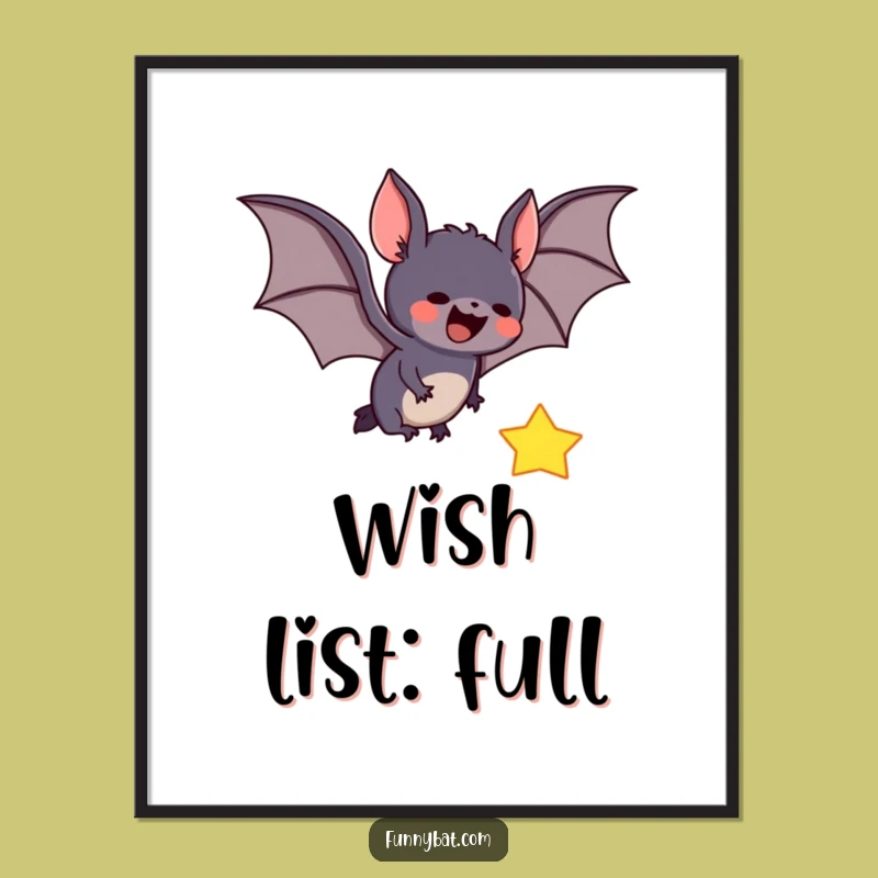 Funny Bat Catching Star Poster - Adorable Celestial Wall Art