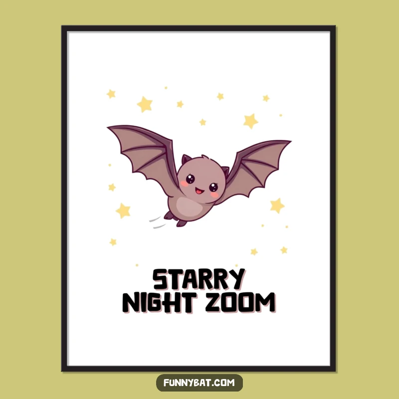 Funny Bat Starry Sky Poster - Fast Flight Night Art