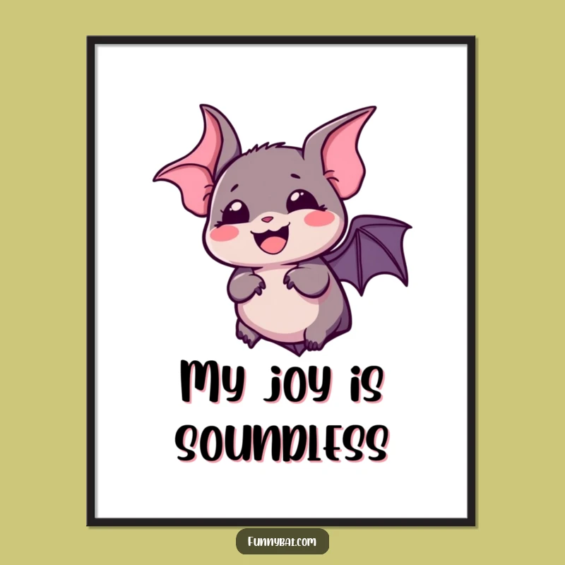 Funny Kawaii Bat Poster - Silent Laugh Art, Expressive Eyes Decor