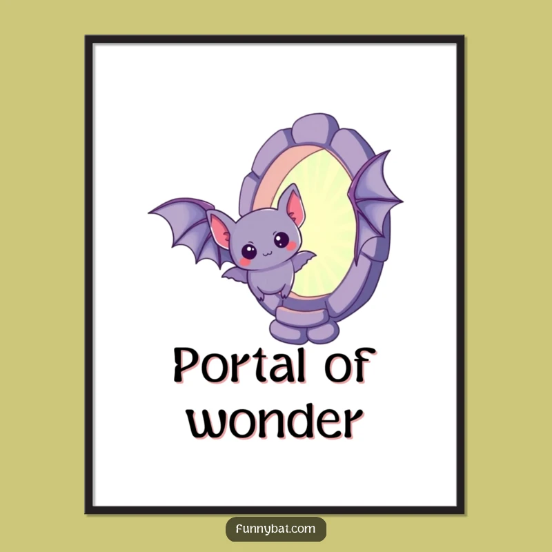 Funny Kawaii Bat Portal Poster - Curious Creature Art Gift
