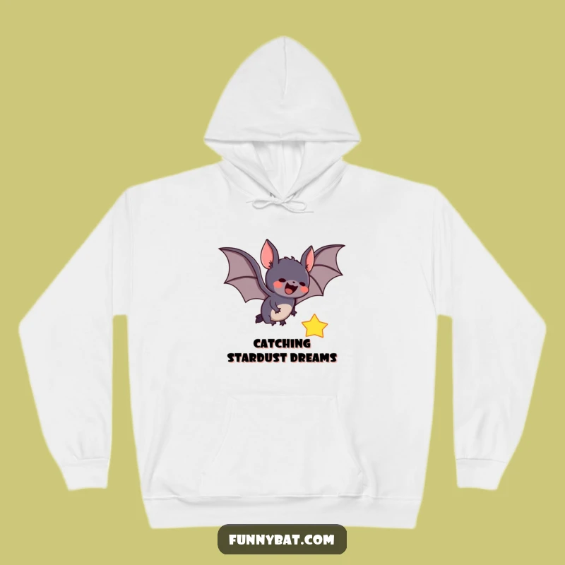 Cozy Funny Bat Catching Star Hoodie - Warm Celestial Graphic Sweatshirt