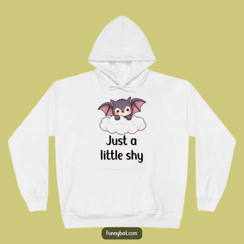Funny Shy Bat Hoodie - Peeking Kawaii Clouds, Warm Cozy Gift