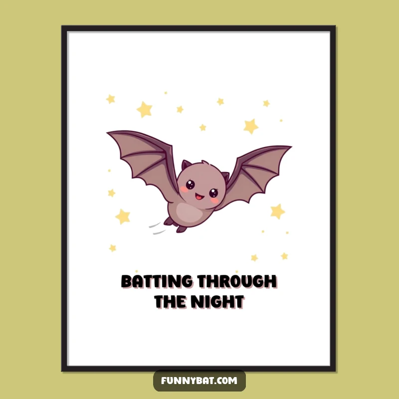 Free Printable Funny Wall Art: Speedy Bat Starry Night Whimsical Downloadable Decor