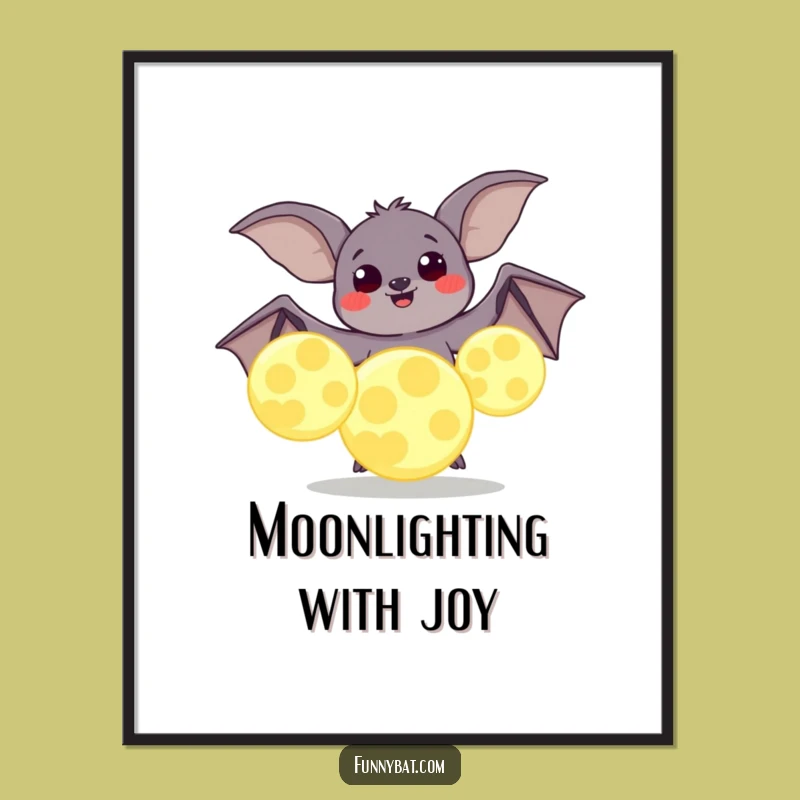 Free Printable Funny Wall Art: Bat Moon Juggle Whimsical Downloadable Decor