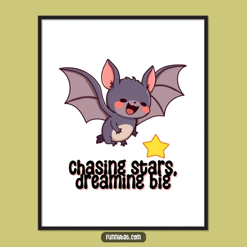 Free Printable Funny Wall Art: Cute Bat Star Catcher Whimsical Downloadable Decor
