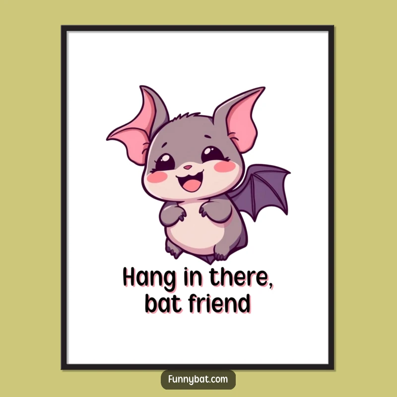 Free Printable Wall Art: Funny Kawaii Bat Laughing, Quirky Downloadable Decor!