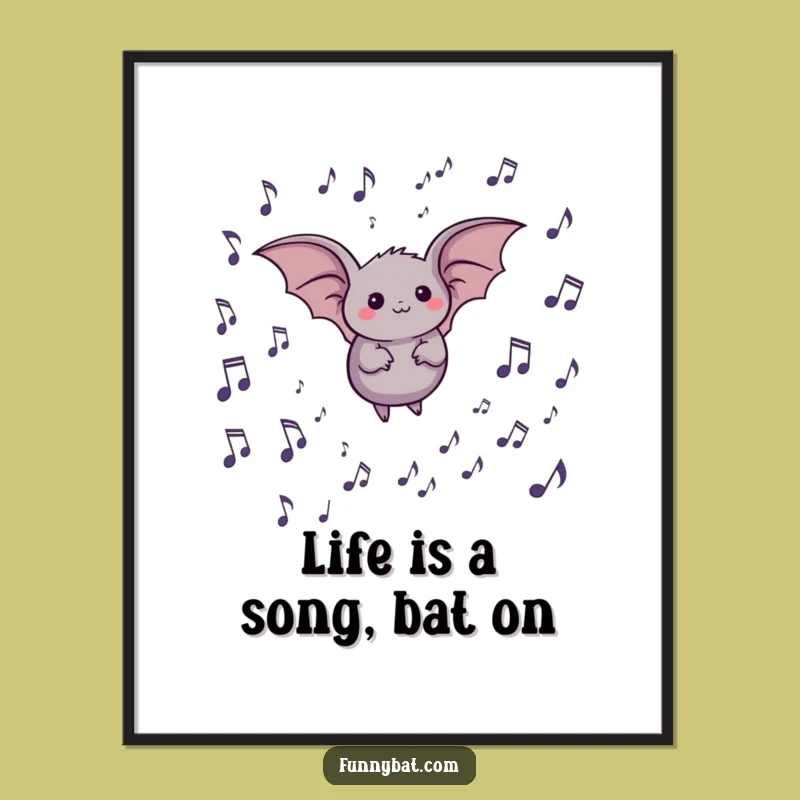 Free Printable Funny Wall Art: Bat Music Notes Whimsical Downloadable Decor