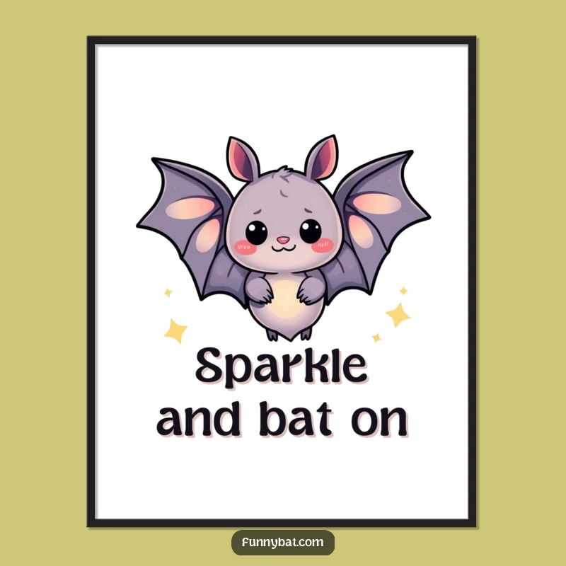 Free Printable Funny Wall Art: Glowing Bat Sparkles Whimsical Downloadable Decor