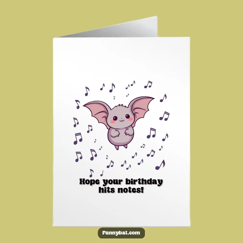 Free Printable Funny Birthday Card: Bat Musical Notes Fun Downloadable Gift