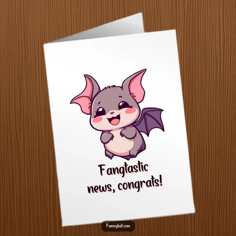 Funny Free Printable Congrats Card: Kawaii Bat erupting in silent, bubbly laughter, ideal for a humorous downloadable gift.
