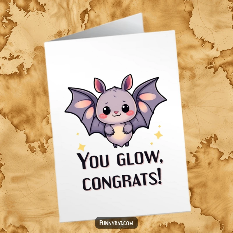 Funny Free Printable Congrats Card: Whimsical bat shining brightly and sparkling with joyful energy.