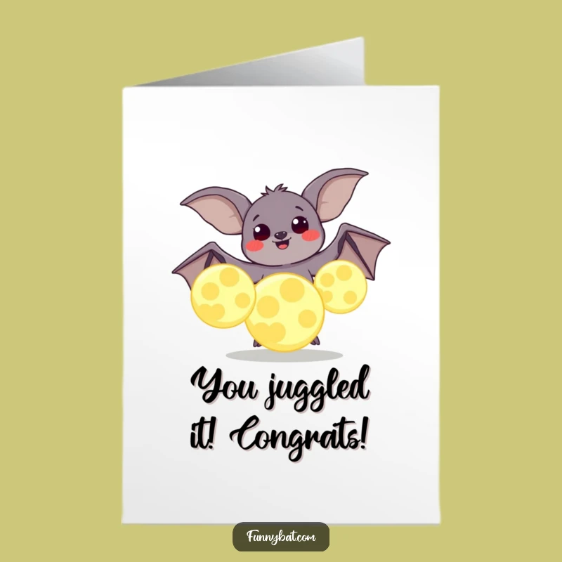 Free Printable Funny Congrats Card: Bat Moon Juggle Achievement Downloadable Gift