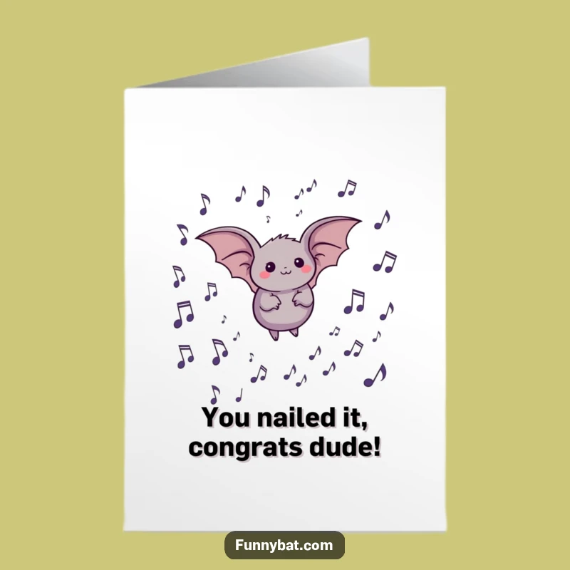 Free Printable Funny Congrats Card: Bat Music Notes Celebration Downloadable Gift