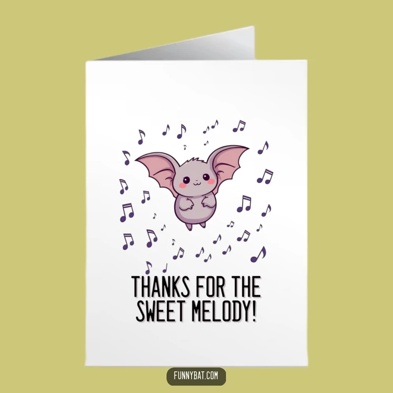 Free Printable Funny Thank You Card: Bat Music Notes Gratitude Downloadable Gift