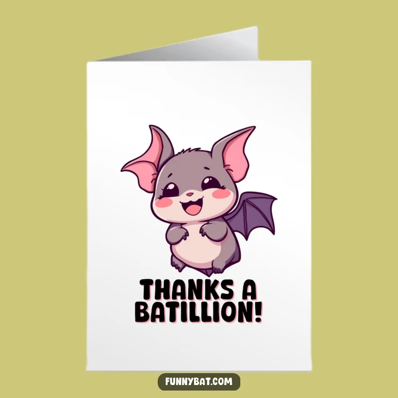 Free Printable Thank You Card: Funny Kawaii Bat Laughing, Sweet Downloadable Gift!