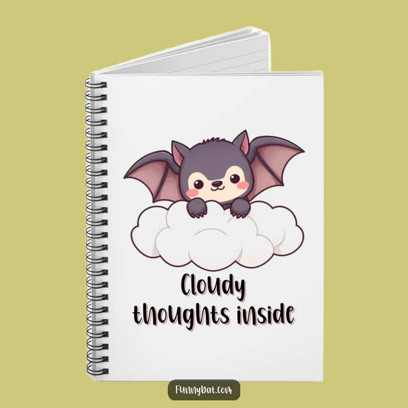 Funny Shy Bat Notebook - Peeking Clouds, Kawaii Journal Gift