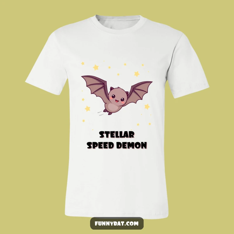 Funny Cheerful Bat Zoom T-Shirt - Twinkling Night Sky Tee
