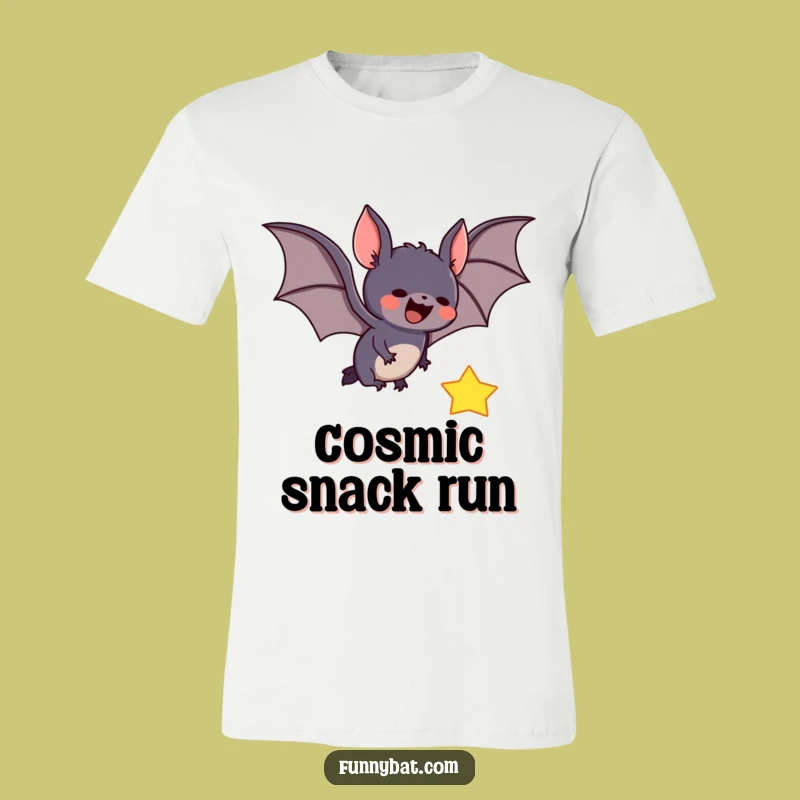 Funny Cute Bat Swooping for Star T-Shirt - Whimsical Night Sky Tee