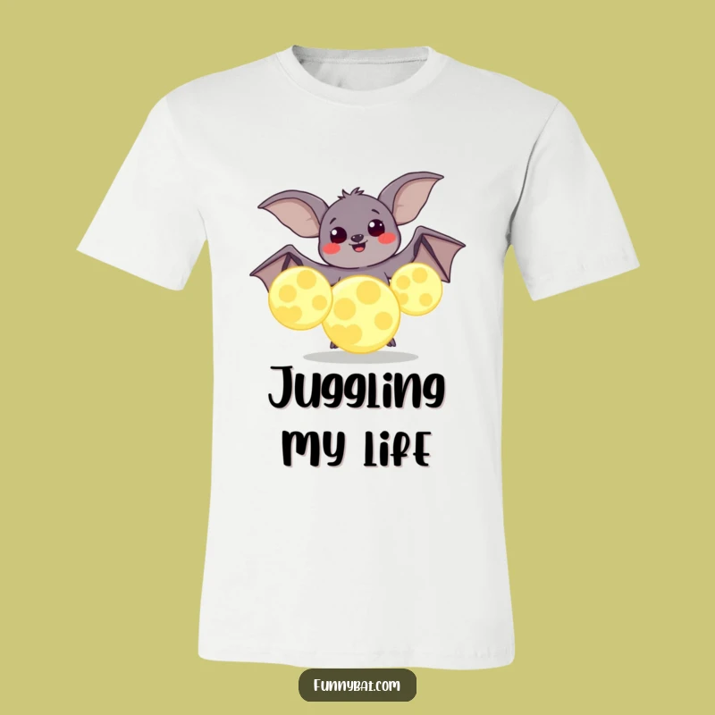 Funny Bat Juggling Moons T-Shirt - Cosmic Balance Tee