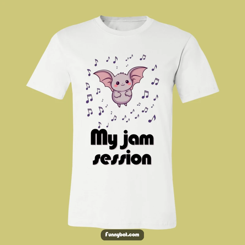 Funny Round Bat Music Tee - Whimsical Floating Notes Shirt