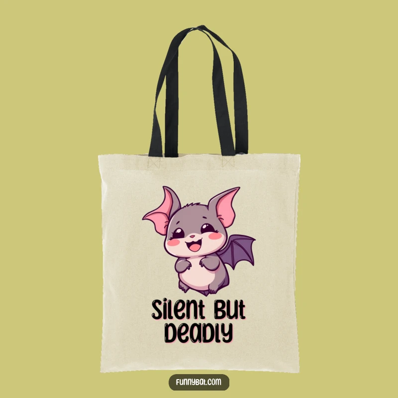 Funny Kawaii Bat Tote Bag - Silent Laugh, Expressive Eyes, Great Gift