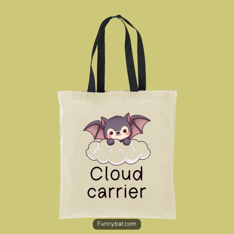 Funny Shy Bat Tote Bag - Kawaii Clouds, Peeking Design, Gift